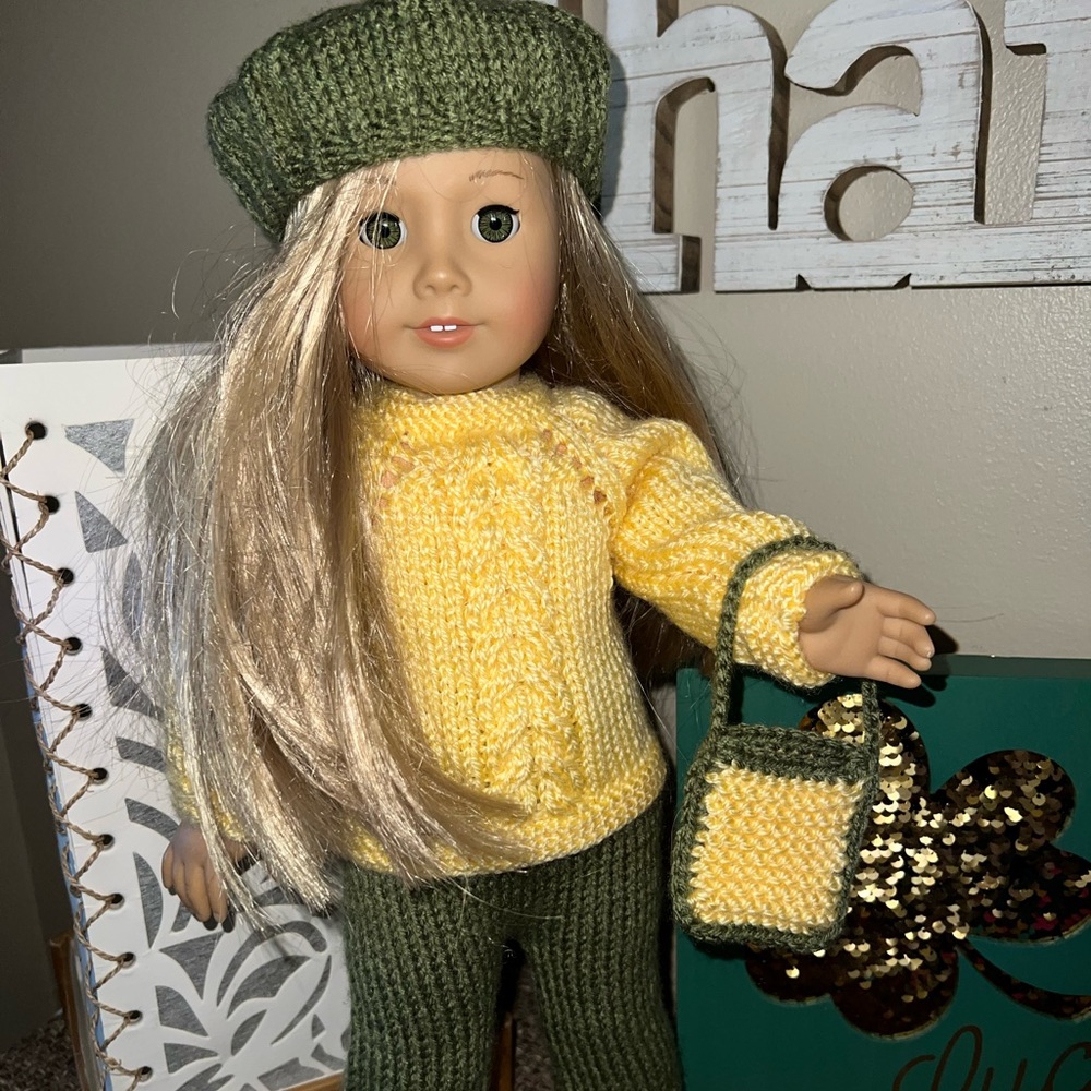 American Girl Doll pant & sweater outfit doll purse too! St. Patrick’s Day